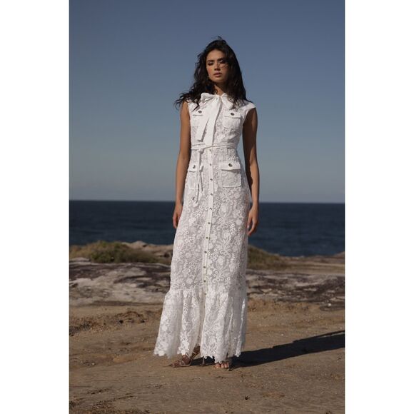 Sonya Moda Layan Lace Maxi Dress in White Formal Event Bridal Shower size S NWT - Picture 1 of 9